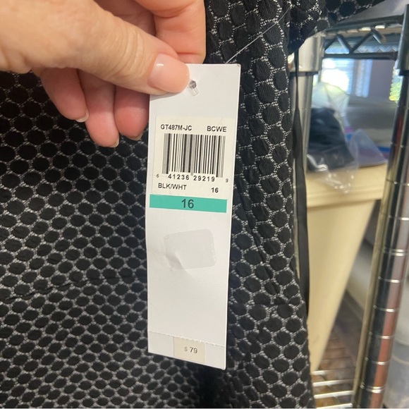 London Style Geometric Print Sheath Dress Size 16 Black White Neck Tie Detail - Picture 8 of 13